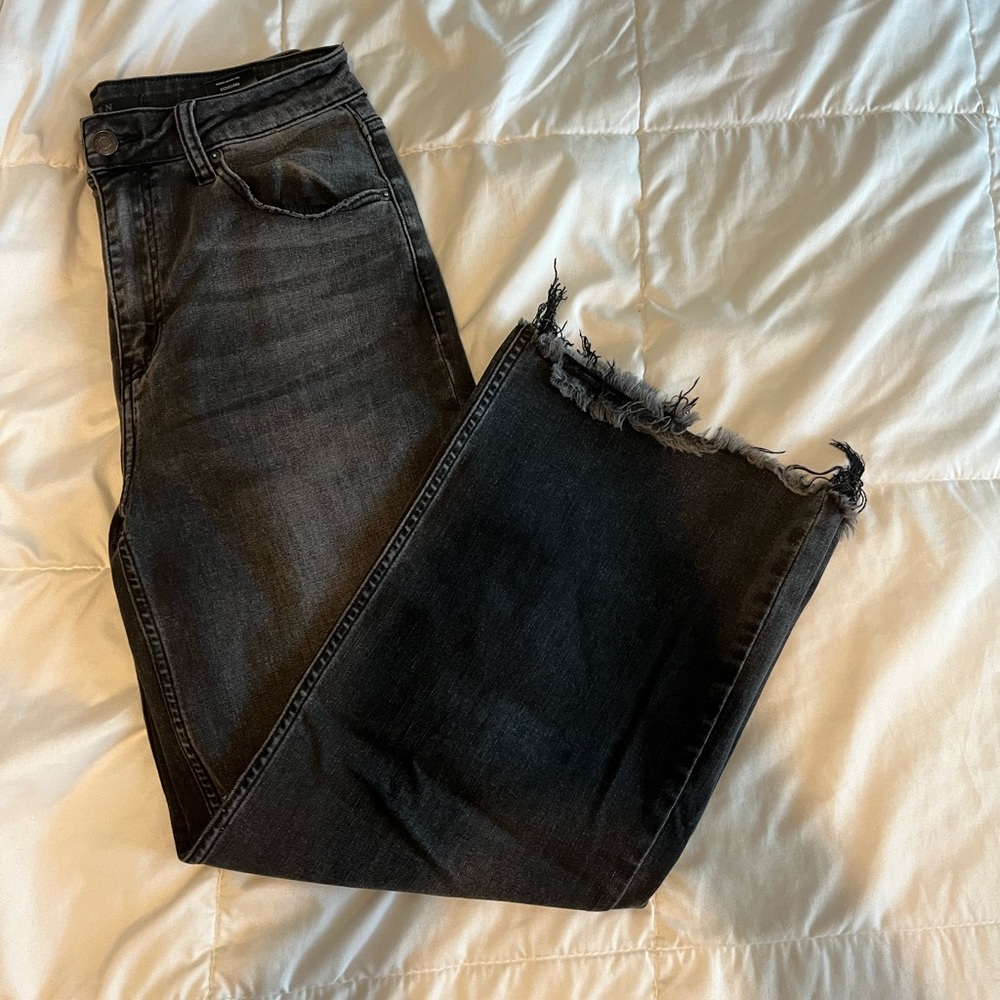 Washed black high rise wide leg jeans